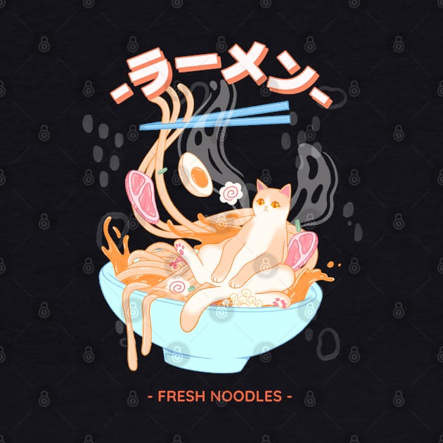 cat set on fresh noodles ramen by tedd